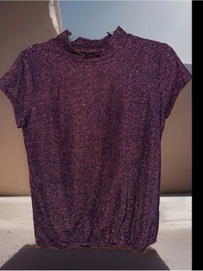 Edgely Women’s Sparkle Mock Neck Short Sleeve Top - Purple - M